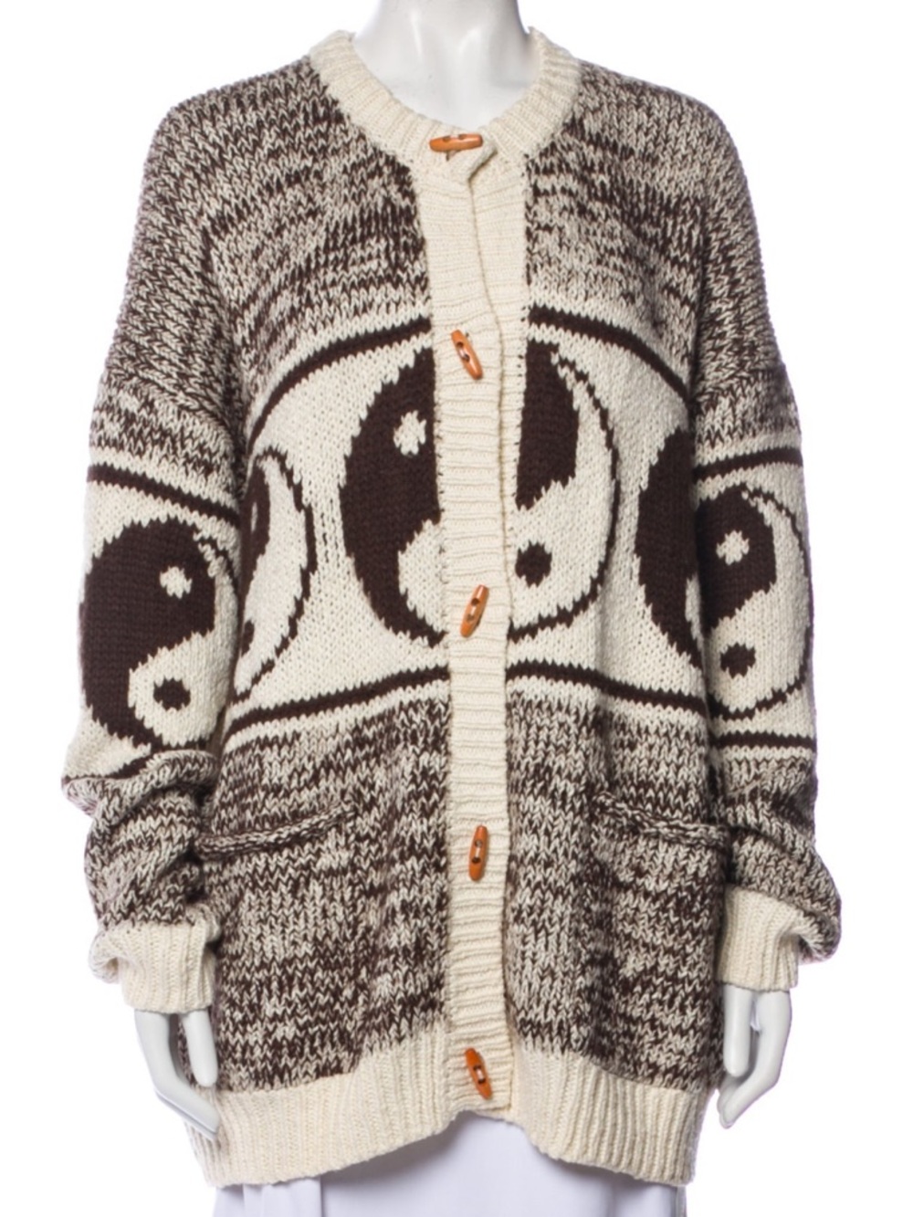 MOTHER Cream & Brown Yin Yang Toggle-Front Cardigan